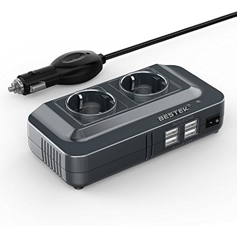 BESTEK Inversor de Corriente 200W con 4 Salidas USB y 2 AC Tomas Cover