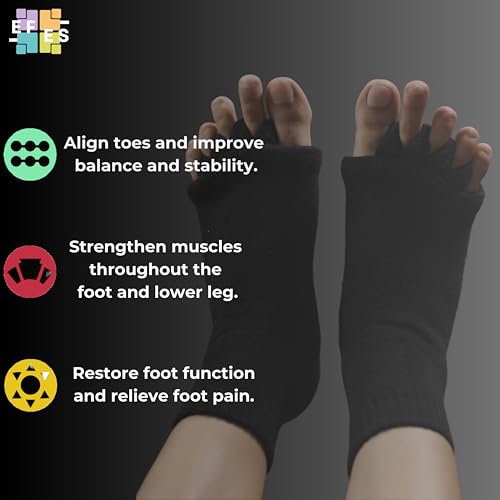 Image of EFES Cotton Foot Alignment Socks for Women and Men, 5 Toe Separators for Hammer Toes, Plantar Fasciitis, Bunion Corrector and Foot Pain Relief