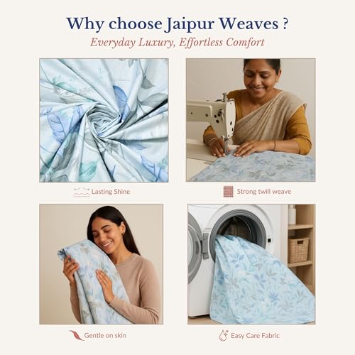 Image of Jaipur Weaves Single Bed Cotton Bedsheet with 1 Pillow Cover, 100% Pure Cotton Single Bedsheet 60x90 Inches, 240 TC Soft Breathable Floral Bed Sheet (Aqua Floral, Single)