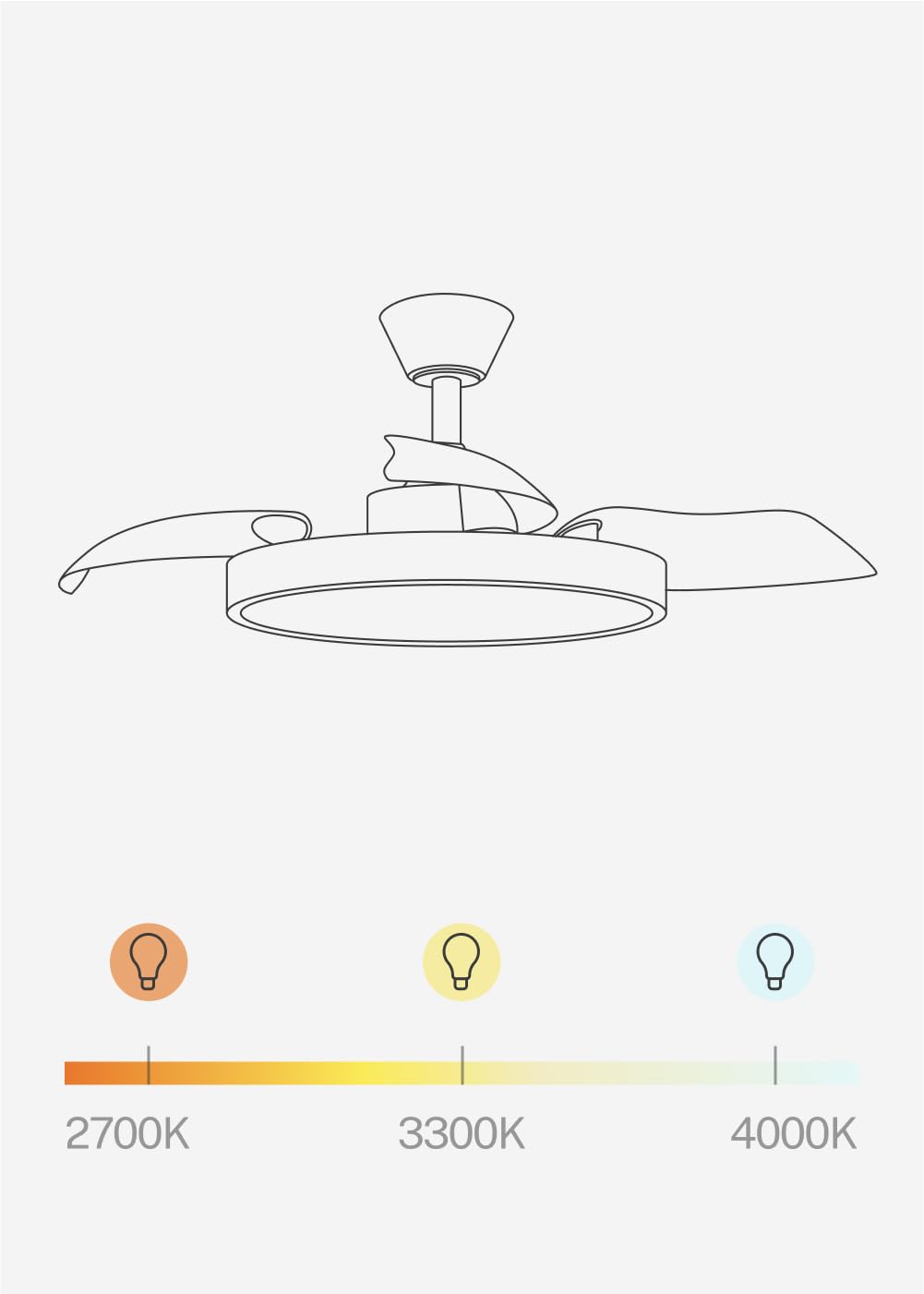 CREATE / WIND CLEAR STUDIO M/Ventilatore da soffitto con luce bianco e legno chiaro con Wifi e telecomando / 40W, Temporizzatore, Ø 108 cm, pale retrattili, 3 temperature di luce, estate-inverno