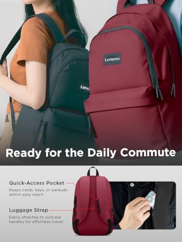 Lenovo 16-inch Commuter Backpack B10, Lightweight 30L Laptop Backpack, Water-Resistant Travel Bag with 6 Storage Compartments, Anti-Theft Pocket & Luggage Strap, Fits Up to 16" Laptop, Burgundy - image 6