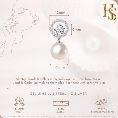HIGHSPARK 925 Silver Solitaire Pearl Earrings | 92.5 Sterling Silver & Brilliant Lustre Pearls | Lovely Gift for Women & Girls - Image 2