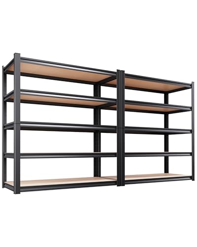 Image of 2-Pack Heavy Duty Garage Shelving for Garage, Warehouse & Workshop Organization, 71 inch H x 45.6 inch W x 17.7 inch D 5-Tier Adjustable Metal Storage Rack for Tools, Storage Bins & Bulk Items