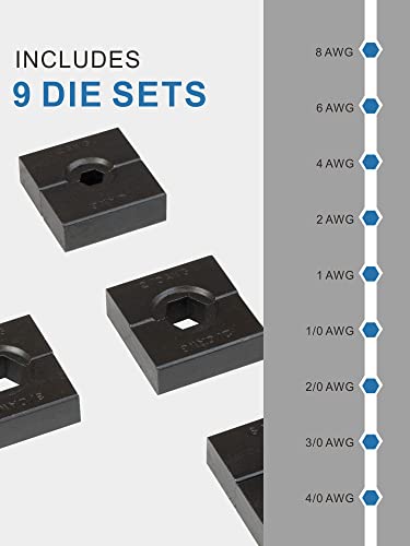 Portable Hydraulic Crimping Tool Range 8 Awg-4/0 Awg For Cable Lugs - Quick Hydraulic Pliers With 9 Pairs Of Us Standard Crimping Dies #TOP1