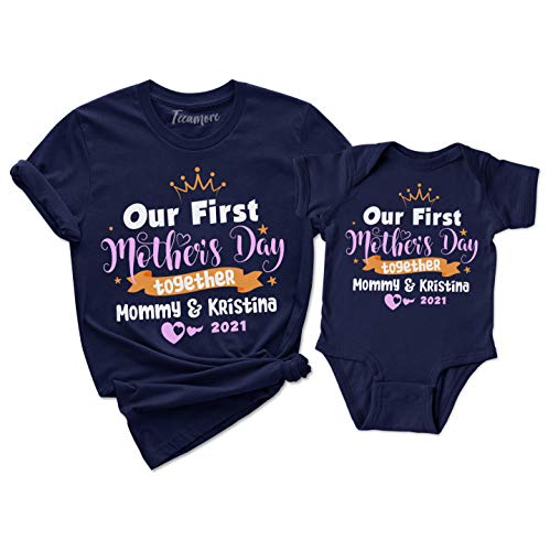 Custom Our First Mother's Day Shirt Mommy and Me Matching Mom Kid T-Shirt Gift