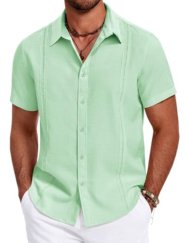 COOFANDY Men's Cuban Guayabera Summer Beach Short Sleeve Casual Vacation Wedding Shirt