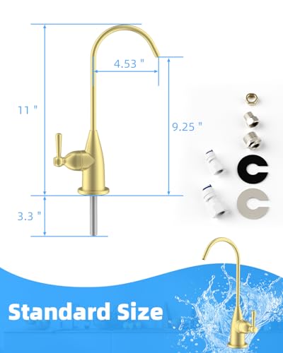 Image of Hibbent Drinking Water Faucet for Bar and Kitchen Sink, Stainless Steel Reverse Osmosis RO Faucet for Under-Sink Filtration System, Brushed Gold Finish