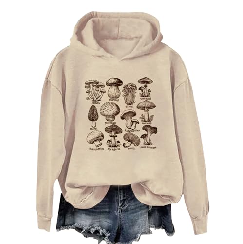 Teopnvor Vintage Mushroom Hoodie Mushroom Sweatshirt Funny Pullover Unisex