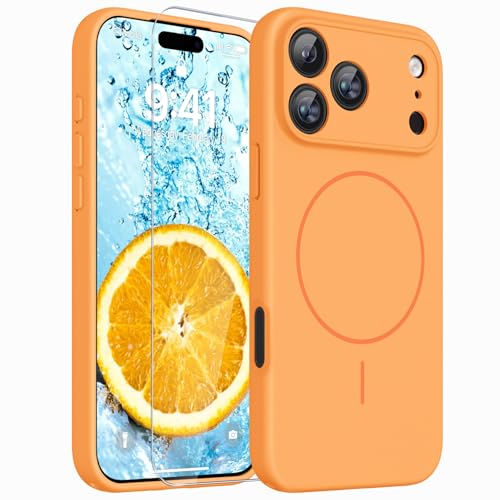 Image of Magnetic for iPhone 17 Pro Case,Shockproof Matte Cover,Orange | with Screen Protector,Compatible with MagSafe,Military Grade Drop Protection,Full Camera Protection,Non-Slip Design Case