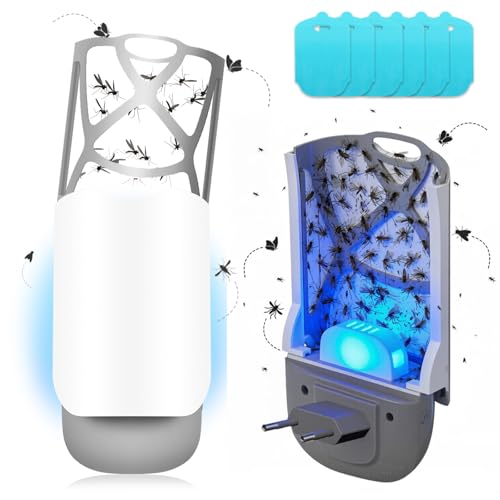 piège à Mouche avec lumière Bleue, pièges à Mouches d'intérieur + 6 Cartes de Colle,Non Toxique, Prise Anti Insectes Electrique, Moustique Tueur avec UV...