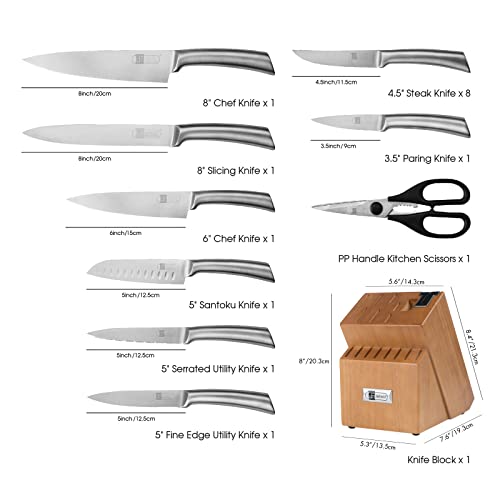 Jf James.f Knife Set, 17 Piece Dishwasher Safe Kitchen Knife Set With Block Super Sharp Stainless Steel Knife Sets For Kitchen With Block, Scissors & Built-In Sharpener #TOP1