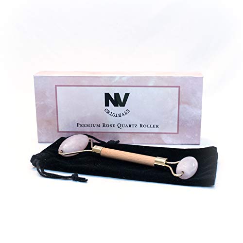 Rose Quartz Facial Roller For Face, Jade Roller - Gua Sha Alternative, Reduce Wrinkles, Improve Circulation, Beauty Massager to Reduce Puffy Eyes, Includes Free Cosmetic Bag