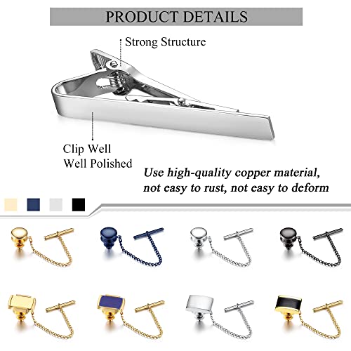 Thunaraz Tie Tacks for Men Tie Bar Clip for Regular Ties Necktie Mens Ties Tacks Clutch with Chain for Wedding Business Pin Clips Mixes Color2