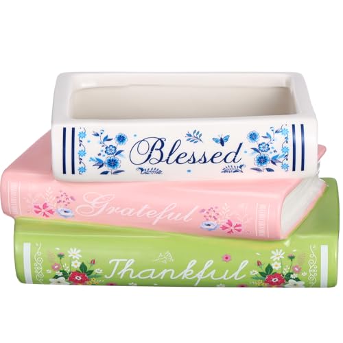 Honeydak Ceramic Book Shaped Decorative Planter Small Ceramic Flowerpot Home