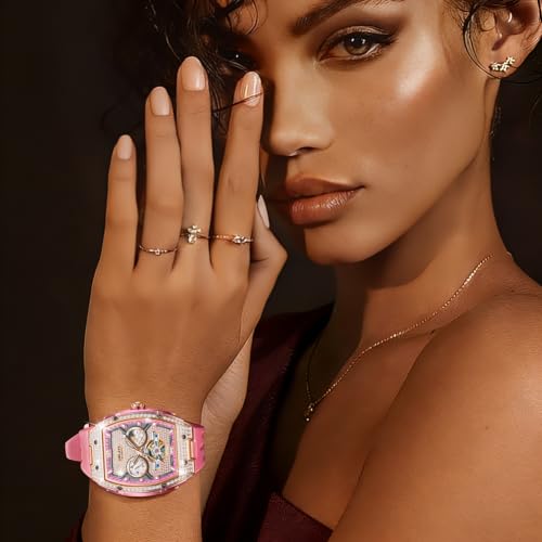 Image of OLEVS GELATU Womens Watches Luxury Automatic Dress Ladies Mechanical Watch Silicone Strap Diamond Fashion Waterproof Self Winding Female Wrist Watch