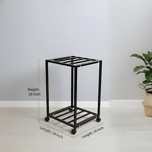 Image of 2-Tier Metal Water Dispenser Stand with Lockable Wheels ? Heavy-Duty Black Frame Cart for 20?25L Bottles, Cans & Jars | Multifunctional Kitchen & Home Storage and Mobility Solution (Black)