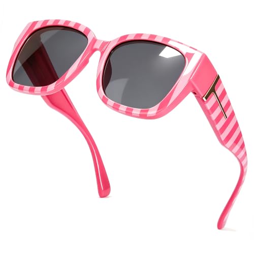 Image of SIPHEW Mirrored Sunglasses Polarized Fit Over Glasses for Women - Trendy Large Square w UV400 Protection Sun Glasses