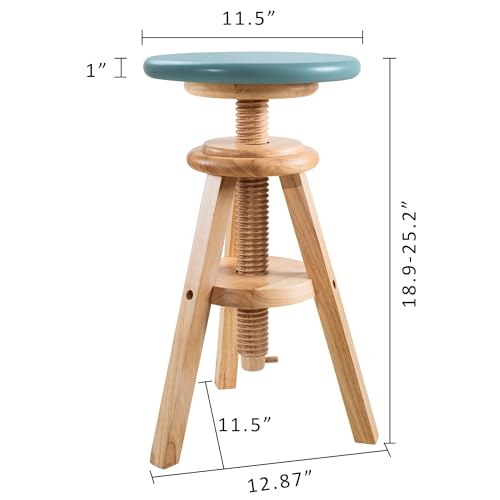 Butaco giratorio de madera maciza ajustable, base natural y asiento turquesa | Altura ajustable de 48 a 64 cm, caoba natural miniatura 3