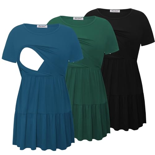 Image of Bearsland Women’s Nursing Top 3pack Short Sleeve Scoop Neck Nursing Shirt Breastfeeding Shirts