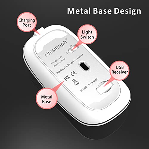 Uiosmuph Led Wireless Mouse, G12 Slim Rechargeable Wireless Silent Mouse, 2.4G Portable Usb Optical Wireless Computer Mice With Usb Receiver And Type C Adapter (Matte Black) #TOP4