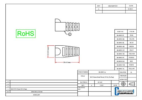 Cablewholesale Rj45 Ethernet Network Cable Strain Relief Boots, Rj45 Boot Cover Fits Cat5, Cat5E, Cat6 Ethernet Lan Cable Connectors, 50 Pieces Per Bag, Black #TOP1