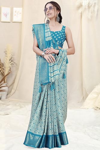 Image of MIRCHI FASHION Women's Cotton Blend Bagru Batik Blocks Printed Saree with Blouse Piece