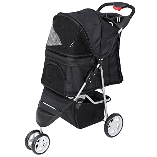 ZENY Foldable Pet Stroller, Cat/Dog Stroller with 3 Wheel, Pet Strolling Cart, Dog Travel Carrier with Storage Basket…