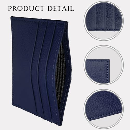 Image of WOXVM Credit Card Holder Wallet RFID Blocking Slim Credit Card Cases Holder Premium Leather Minimalist Front Pocket Small Wallet with 6 Card Slots and 1 Pockets for Men Women (Navy Blue)