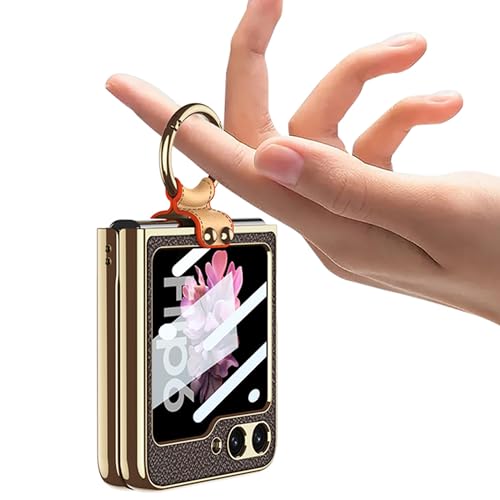 Image of BOUNCEBACK Electroplated Leatherette Case /Cover Ring with Strap for Samsung Galaxy Z Flip 6 / Galaxy Flip 7 FE (2025) Case Cover - (Purple | Faux Leather)