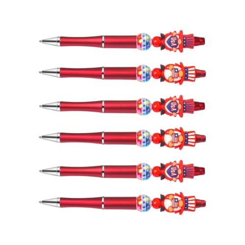 6 個愛国的なビーズボールペン漫画ビーズ取り外し可能なビーズ楽しい書き込み子供のための大人のアートクラフト漫画ビーズペン