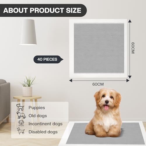 JANUIXCO 40 Stück Welpen Unterlagen - 60 × 60 cm PIPI Matten für Hunde mit Kohlenstoff zur Geruchskontrolle - Wickelunterlage Einweg für Kranke und Inkontinente Tiere