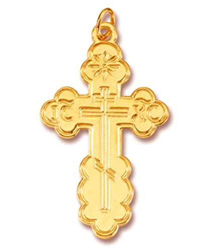 Three Bar Orthodox Russian Cross Pendant Large St Olga Silver 925 Gold Tone