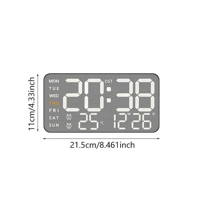 Image of Niyam LED Digital Wall Clock with Temperature & Humidity Display, Metal Brushed Finish, Multifunctional Electronic Alarm Clock, USB Powered for Home & Office (White 5515)