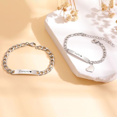 Personalized Matching Bracelet for Couple - Free Engraving Custom Couples Bracelets,Hypoallergenic Adjustable Stainless Steel Long Distance Relationship Jewelry,Promise Bracelet Gifts for Him and Her2