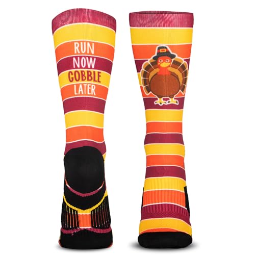 Gone For a Run Run Now Gobble Later (Yellow/Orange/Brown) Printed Mid Calf Socks | Running Socks Multiple Sizes2