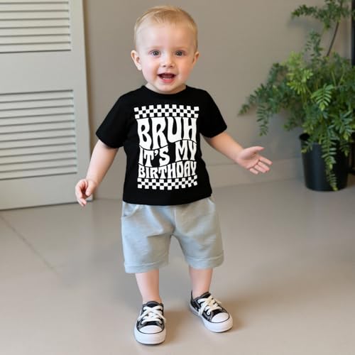 Kupretty Toddler Baby Boy Birthday Outfit Short Sleeve Letter T-Shirt Shirts + Solid Shorts Summer Clothes2