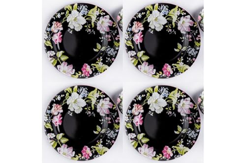 Image of GOLDEN QUEEN'S Handcrafted Dinner Plates: Set of 2 | Perfect for Hosting and Daily Meals | Microwave Safe Plates | 10.5 inch | Serves 2 (Garden Splendor in Black Dinner Plates)