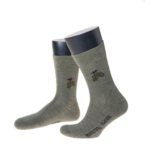 NORDPOL Modische Motivwollsocke Eichenlaub (Jagdsocke) mit Plüschsohle, 3 Paar, oliv, Made in Germany, Gr. 45-47 Cover
