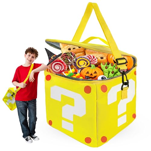 Costume Accessories Halloween Bucket Candy Basket, Box Bag Gifts Yellow Question Merch Cosplay Props for Adults (9X 9inch)