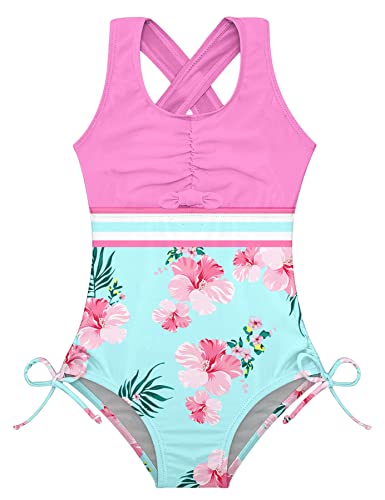 Image of BFUSTYLE Girls One Piece Swimsuit Cute Striped Bathing Suit Hawaii Swimwear 6-17 Years