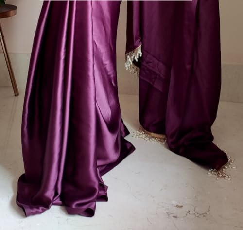 SATAZ Women's Ready to Wear Satin Silk 1 Minute Pre Pleated Heavy Saree with Designer Hand Work Tassels (Dark Green)