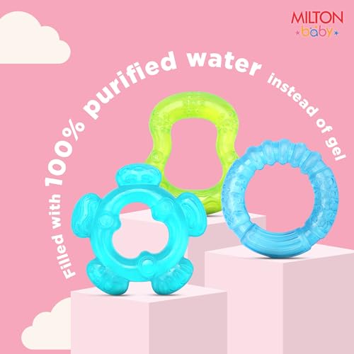 Image of Milton Baby Water Filled Teethers for 6 to 12 Months I ISI Certified I BPA Free Food Grade | 100% Purified Water Cooling Teething Relief | Easy Grip Gum Massage Texture | Set of 3