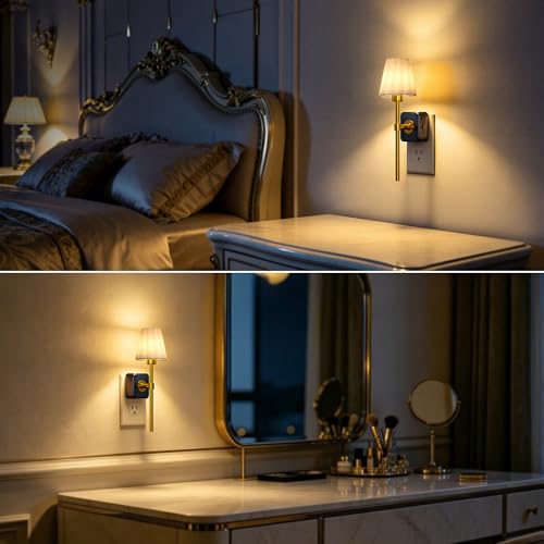 Image of Briignite LED Night Lights Plug into Wall, 2 Pack Vintage Pleated Fabric Cover Night Light, Dusk to Dawn Sensor,0-100LM Dimmable Lamp Shade Nightlight for Bedroom Living Room Hallway