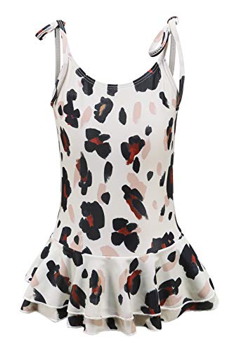 Girls One Piece Swimsuits Halter Ruffled Bathing Suit for Kids Hawaiian Swimwear Leopard Swim Dress 3-16 Years