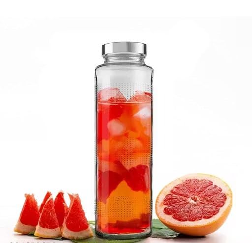 Image of 750 ML Glass Water Bottle with Stainless Steel Leakproof Lid | BPA Free Transparent Glass Bottle | Reusable Fridge Water Bottle for Home, Office, Gym & Travel | Wide Mouth Drinking Bottle (Pack Of 1)