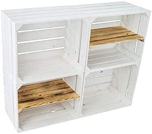 Altes Land Set van 4 massieve fruitkisten, appelkisten, wijnkisten 49 x 42 x 31 cm (wit