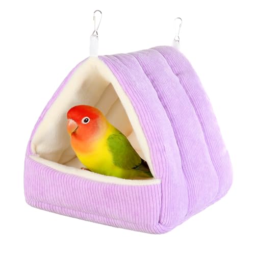 Image of Bird Bed for Cage Winter Warm Bird Bed with Soft Plush Hanging Hammock & Hut Tent, Hideaway Sleeping Nest for Budgies, Parakeets, Cockatiels (Purple, M)