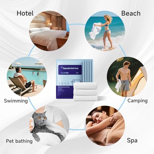 Image of Disposable Bath Towels, Large Disposable Towel Tablets Disposable Towels Portable Thick Paper Towel Reusable Suitable for Hiking Camping Sports Swimming and Traveling, 55.1 x 27.5 Inches 10 PCS