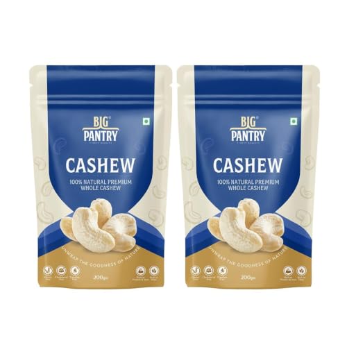 Image of BIG Pantry Raw Cashew Nuts 200g | Whole Kaju | Natural Raw Cashews | Protein Rich Dry Fruit | Gluten Free | Plant-Based Snack | Healthy Everyday Nut (Pack Of 2)