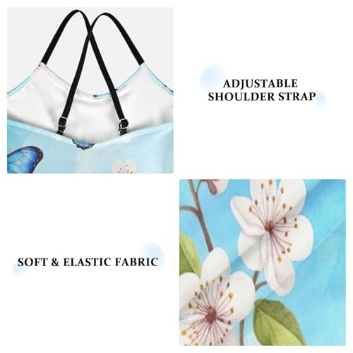 Toddler Girl One Piece Swimsuit, Summer Beach Bathing Suit 3-10 Y, Blue Butterflies Cherry Blossoms3